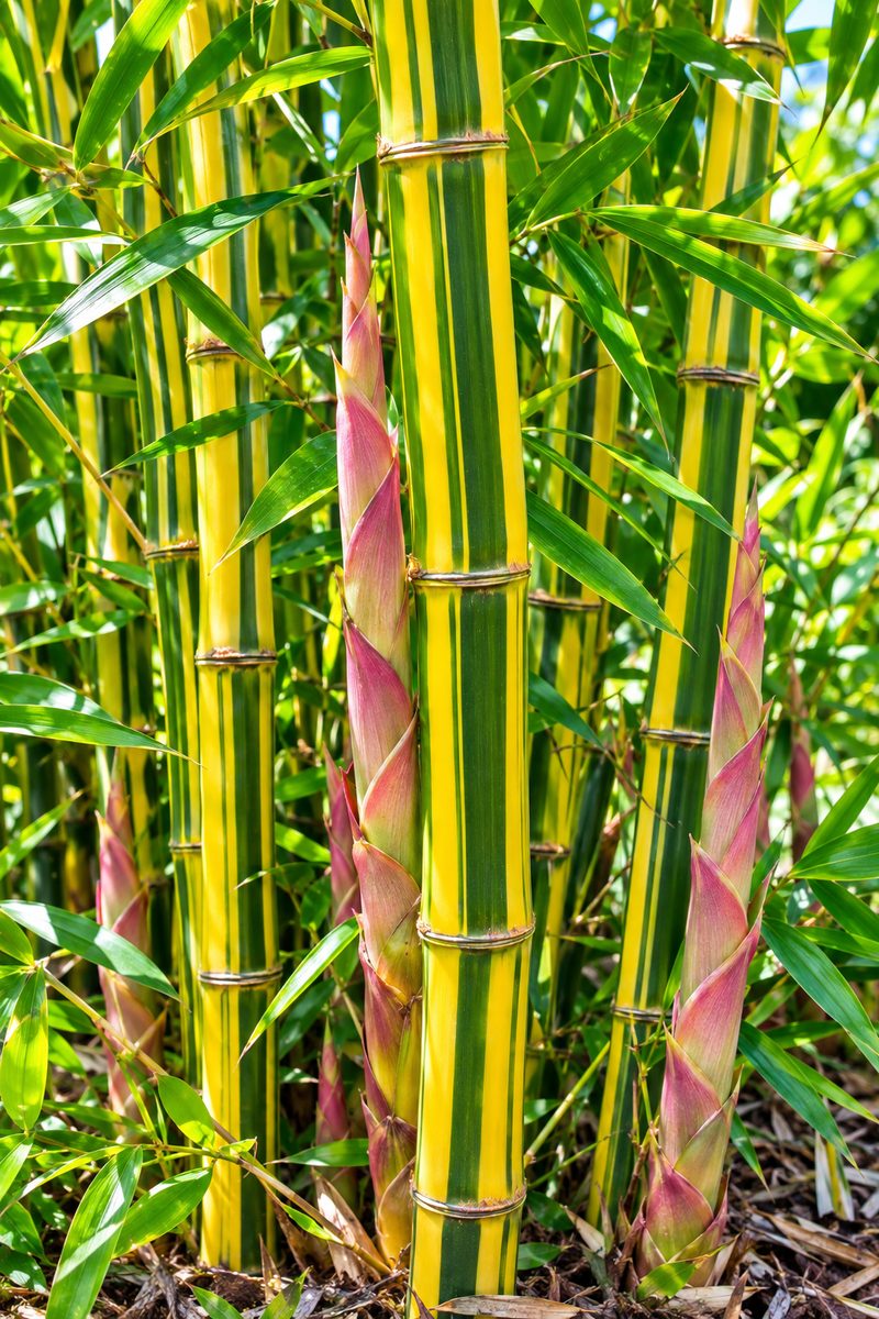 Alphonse Karr bamboo with striped yellow-and-green canes